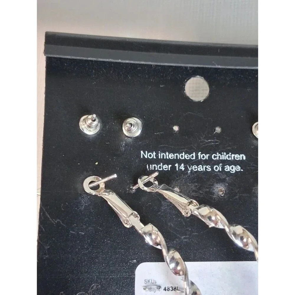 Ashley Stewart Silver Toned Twisted Metal Oversized Hoops Stud Earrings Set of 4